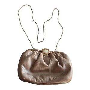 Vintage Ashneil Women Clutch Crossbody Bag Nude Leather Gold Chain Purse